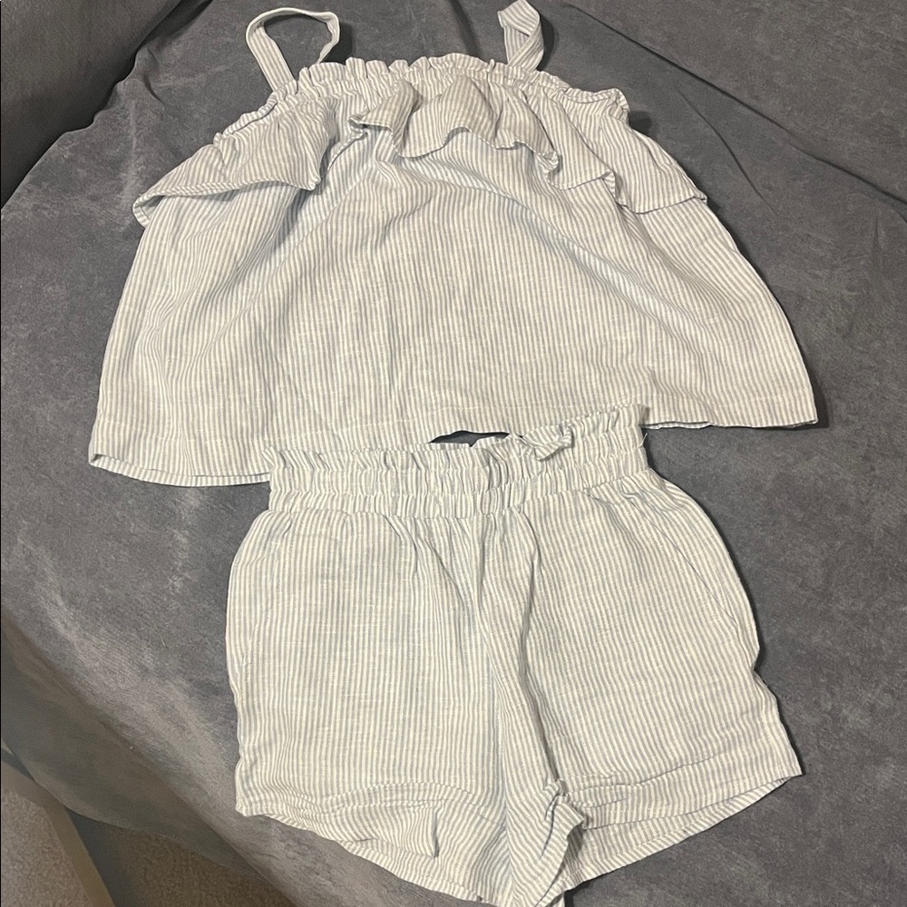 Copper Key Striped Ruffle Top and Shorts Set